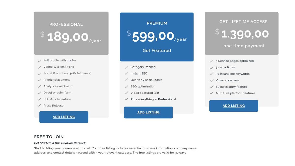 The packages slide: Professional, Premium and Lifetime, plus the free tier.