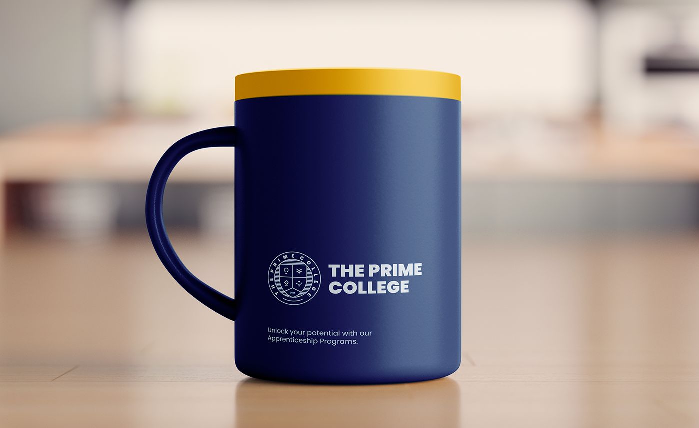 Down to the details: branded mug with the new identity.